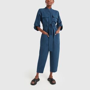 APIECE APART Kiva Cropped Linen And Cotton-Blend Twill Jumpsuit Blue Women’s 6